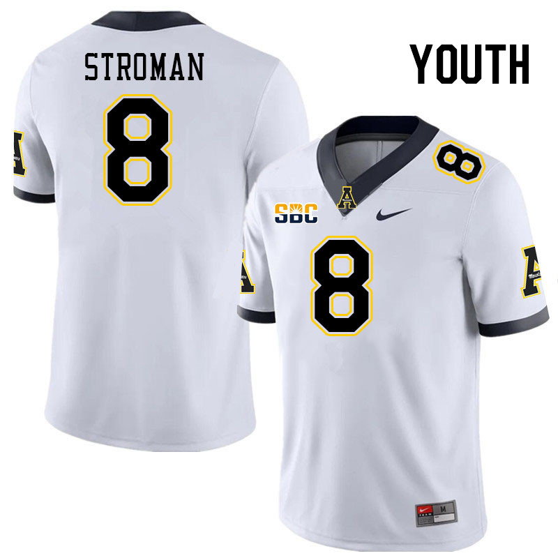 Youth #8 Dalton Stroman Appalachian State Mountaineers College Football Jerseys Stitched Sale-White - Click Image to Close